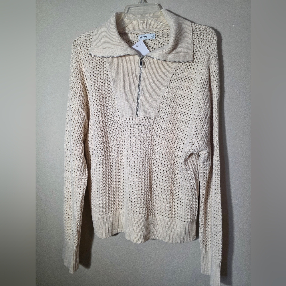 NWT Women's Sonoma Goods For Life® Open Stitch Quarter Zip Sweater